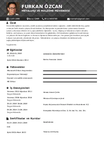 Metalürji Ve Malzeme Mühendisliği Cv Örnekleri cv indir